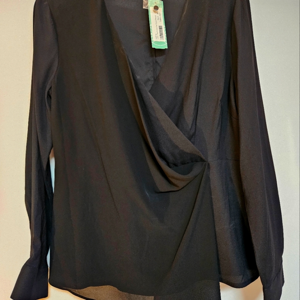 Goldray Gabor asymmetrical black blouse with wrap look.  Size m NYT